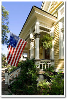 House with flag on porch