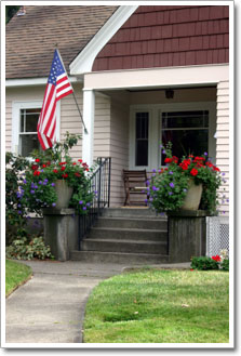 house porch with flag